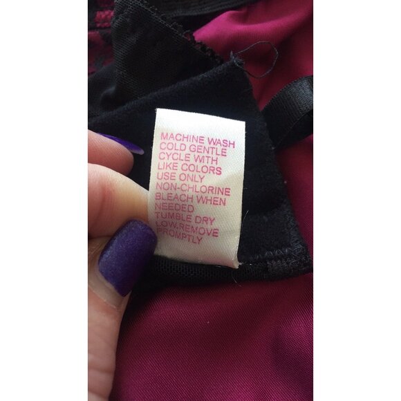 Vtg Native Intimates Coreset & Thong Lingerie Black Maroon Lace Black Ribbon 34B - Picture 8 of 9